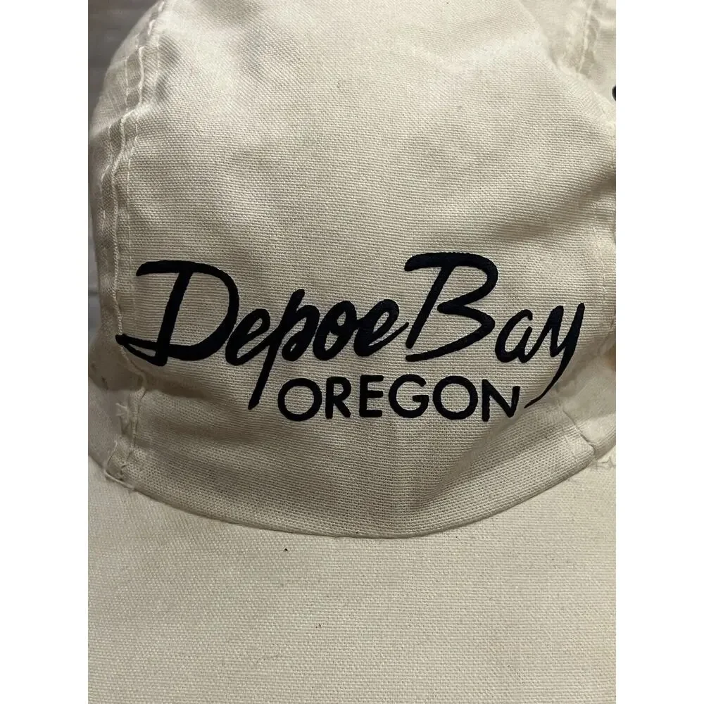 Vintage 80s 90s Unisex White Disney Depoe Bay Oregon Stretch Adjustable Hat Cap